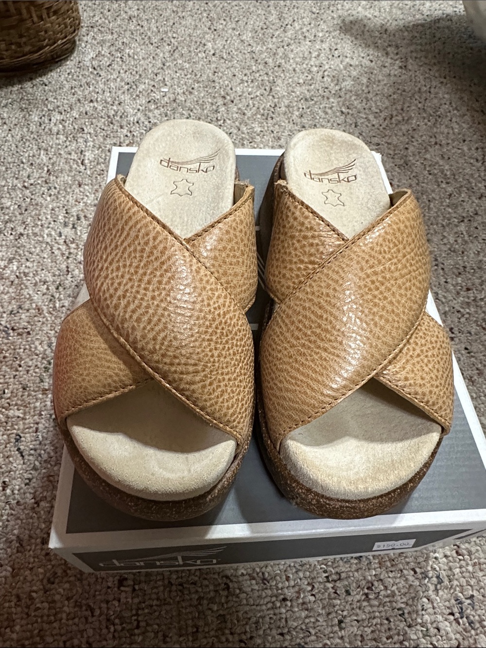 Dansko Bridget Distressed Honey Leather Crisscross Mule Slides